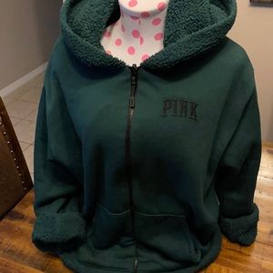 PINK reversible Sherpa full zip hoodie
